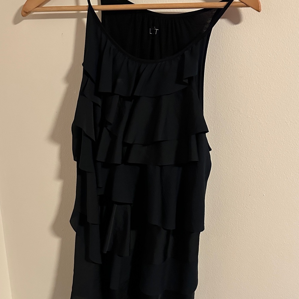 Black Ruffled Sleeveless Top